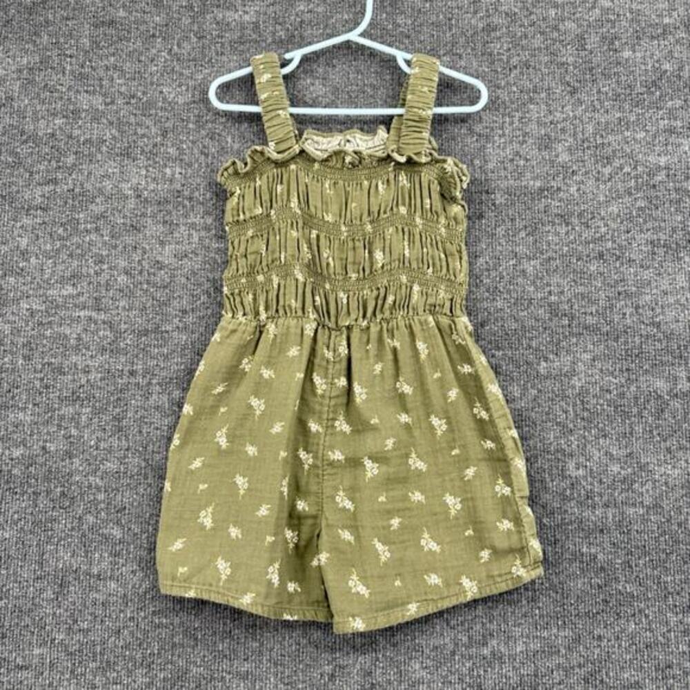Old Navy Girls Smocked Sleeveless Romper Size 5T Green Gauzy Ditsy Foral